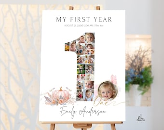 Pumpkin 1st Birthday Photo Collage: Fall Theme (Digital Download)