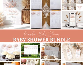 Pumpkin Baby Shower Canva Bundle, Editable Invitation, Games (Digital Download)