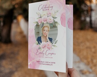 Pink Roses Funeral program, Funeral program for woman, Funeral Announcement, Funeral Invitation, Memorial Program, Editable Program  #56