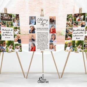 Funeral Photo Collage with Notes,Funeral Welcome Sign Set Template,Celebration of Life Easel Display, Memorial Poster Size,Funeral Boards#28