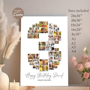 3rd Birthday Photo Collage Template, 3rd Birthday Photo Milestone Sign, Number 3, Editable 3rd Birthday Photo Poster Template, Canva #07