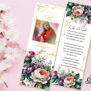 Modèle de marque-page funéraire, modèle de fleurs moderne pour hommes et femmes, marque-page commémoratif homme, marque-page funéraire imprimable, célébration de la vie #46