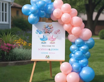 Editable Gender Reveal Welcome Sign, Baby Shower Decor (Canva Template)