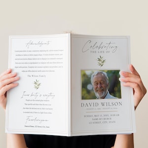 8 Page Funeral Program Template, Canva Funeral Template Printable, Editable Bi-Fold Obituary Funeral Template, Funeral In loving memory. #62