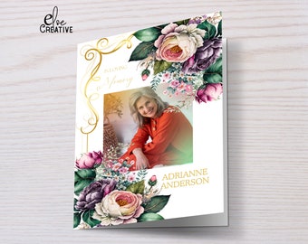 Purple Roses Funeral Program Template: Editable Celebration of Life (PDF)