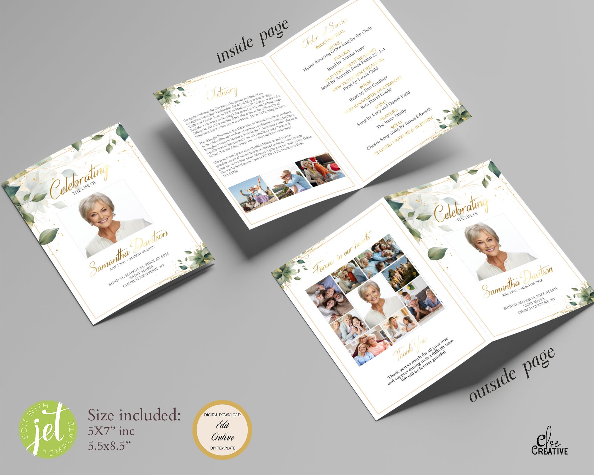 Green Leaves Funeral Program Template: Celebration of Life (INSTANT ...