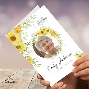 Daisy funeral program, yellow obituary template, funeral program template with editable photo, obituary template for men and women,#39