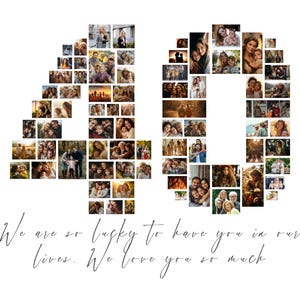 Modello di collage fotografico per il 40° compleanno, regalo personalizzato per il 40° compleanno, donne, uomini, collage numero 40, 2 set di collage, regalo di compleanno, Canva