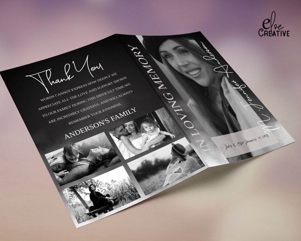 Black White Funeral Program Templatein Loving Memorymemorial - Etsy