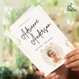 Minimalist Funeral Program Template: Editable Photo Obituary (PDF)