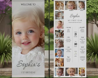 Cartaz do marco do primeiro aniversário: placa de colagem de fotos (download digital)