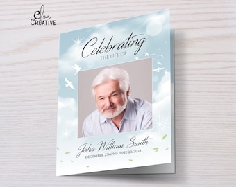 Blue Sky Funeral Program Template: Memorial Service (Digital Download)