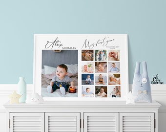First Birthday Photo Collage Template: DIY Printable Gift (Digital Download, 24x18 in