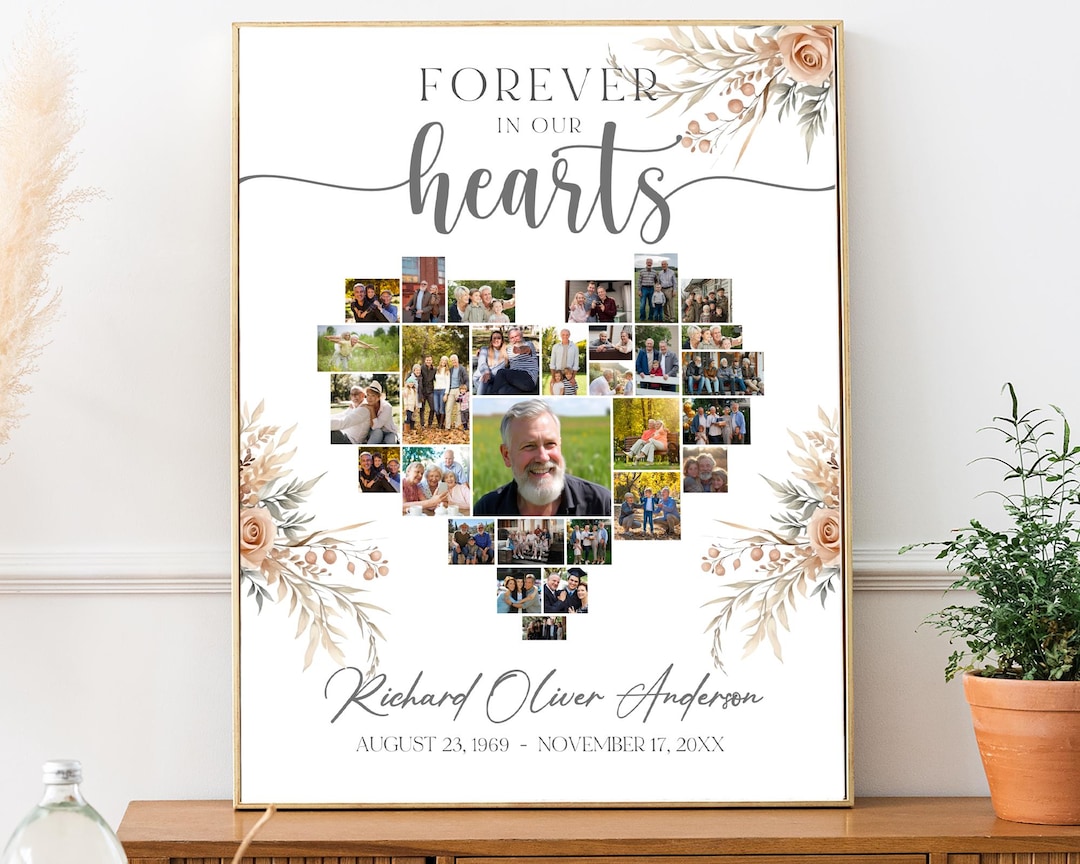 Memorial Photo Collage Template Heartfelt Funeral Poster (digital