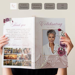 Roses Funeral Program: A4 Memorial Booklet Canva Template (Digital Download)