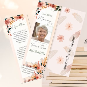 Modèle de marque-page funéraire, modèle de fleurs moderne pour hommes et femmes, marque-page commémoratif homme, marque-page funéraire imprimable, célébration de la vie #15