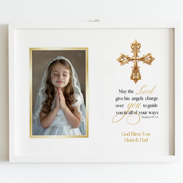 Personalized First Communion Digital Photo Frame, Cross themed, Editable baptism photo keepsake, instantly downloadable and printable  #3