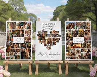 Modelo de colagem de fotos comemorativas: design de coração e grade (download digital)