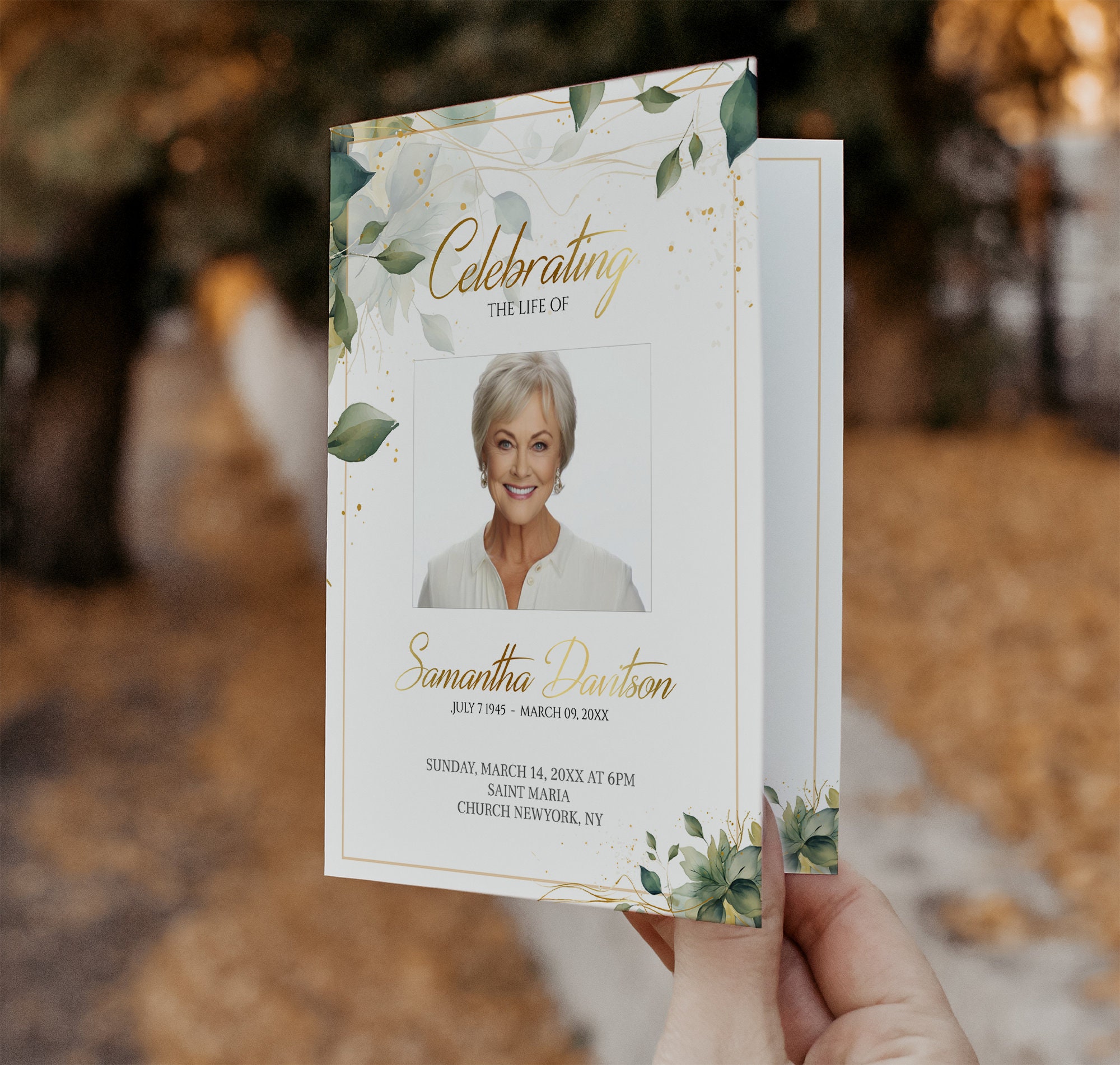 Green Leaves Funeral Program Template: Celebration of Life (INSTANT ...