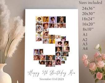 5th Birthday Photo Collage Template: Milestone Sign (Canva Editable)