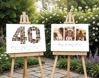 40歳の誕生日フォトコラージュテンプレート：カスタマイズ可能なCanvaギフト（デジタルダウンロード）