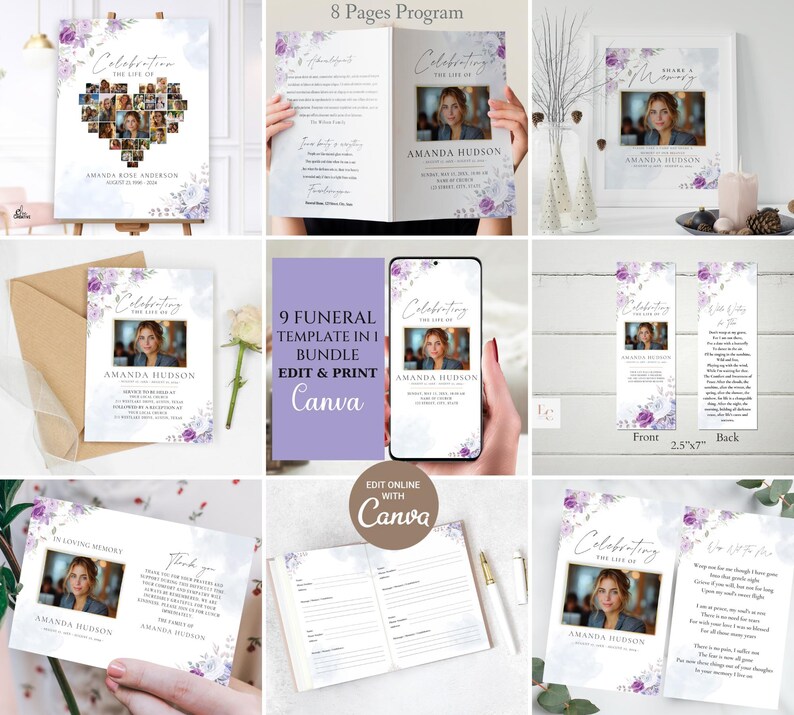 Editable Funeral Program Bundle: Celebration of Life Canva Templates ...