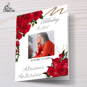 Red Roses Funeral Program Template,in Loving Memory,memorial Program,memorial Service Template ...