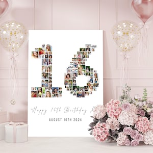 Fotocollage zum 16. Geburtstag, Geschenk zum 16. Geburtstag, Geburtstagszahl 16 zum 16. Geburtstag, Fotocollage zum 16. Geburtstag bearbeitbar # 77