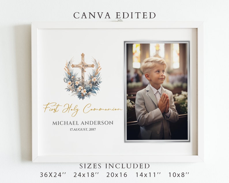 Personalized First Communion Photo Frame: Cross Keepsake (digital ...