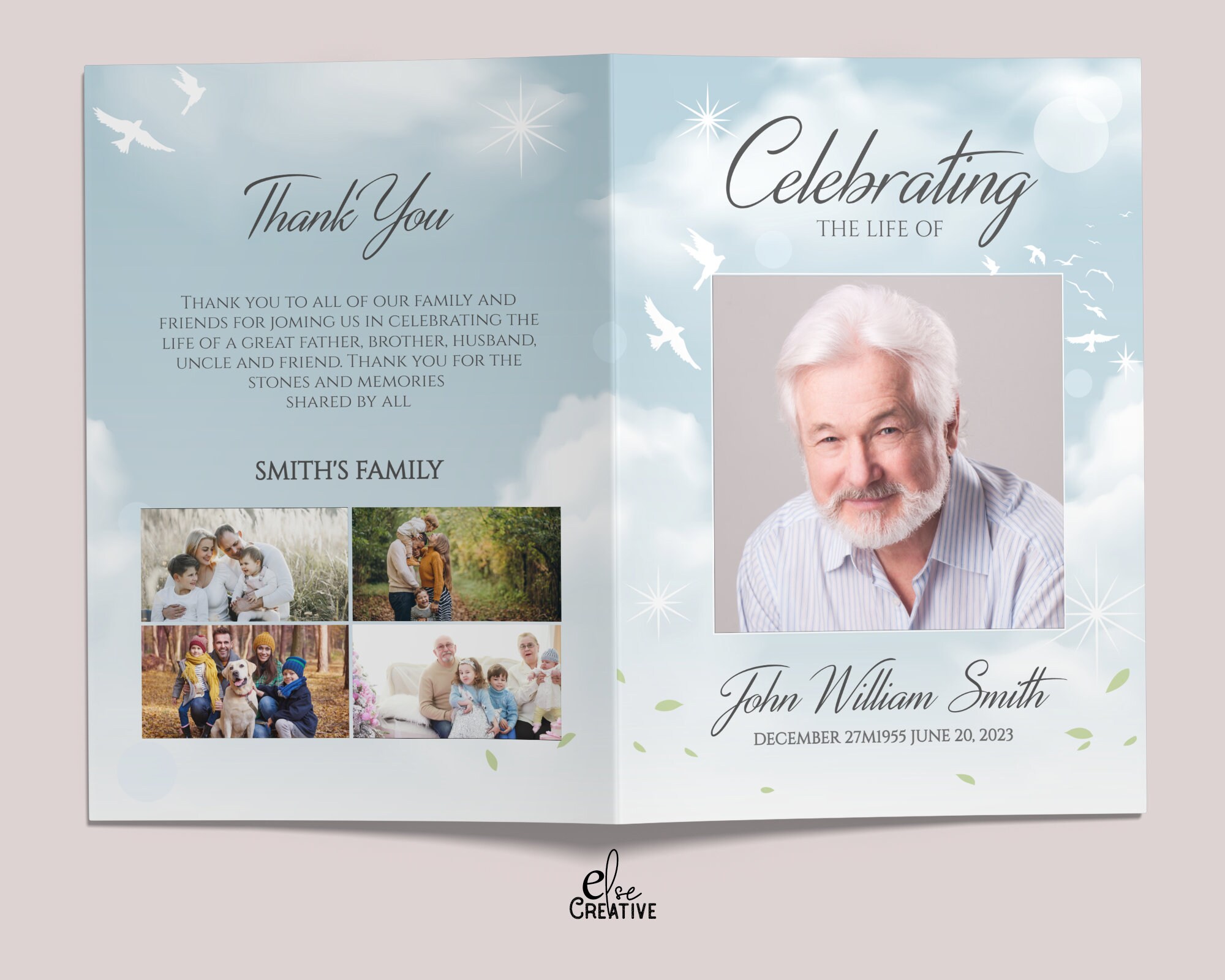 Blue Sky Funeral Schedule Template Cloud View and Pigeon Funeral Memorial Funeral Service