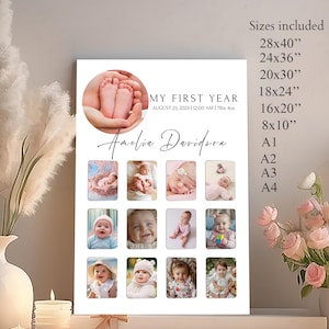Affiche photo minimaliste pour le 1er anniversaire, modèle de signe photo premier anniversaire, affiche de la première année de bébé, téléchargement immédiat modifiable et imprimable #04