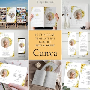 Funeral Bundle Template, Memorial Program, Welcome Sign, Canva (Digital Download)