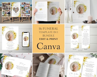 Pacote para Funeral - Modelo, Programa Memorial, Placa de Boas-Vindas, Canva (Download Digital)