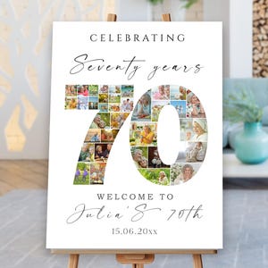 Plantilla de póster de collage de fotos para 70 cumpleaños en Canva: regalo de cumpleaños imprimible digitalmente, letrero editable para fiesta de 70 años, celebración de hitos