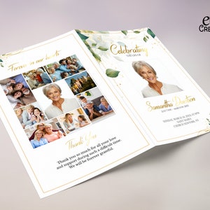 Green Leaves Funeral Program Template: Celebration of Life (INSTANT ...