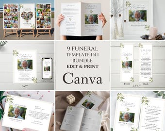 Pacote de Modelos de Memorial Funerário: Designs Editáveis do Canva (Download Digital)