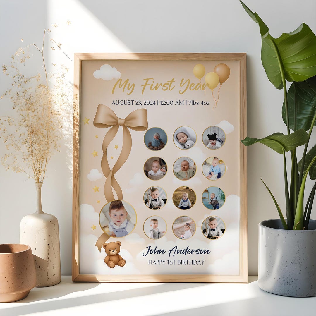 First Year Collage Math Baby's First Year Photo Collage – 1st Birthday Milestone Board (digital ...