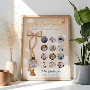 Baby’s First Year Poster – 1st Birthday Photo Collage | Milestone Birthday Board, Printable & Editable Template, Digital Download #22