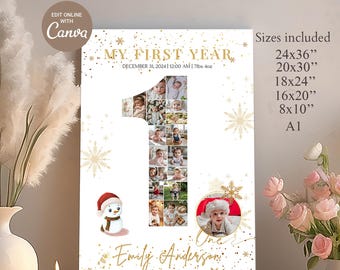 Colagem de fotos de 1º aniversário de Natal: modelo de férias de inverno (download digital)
