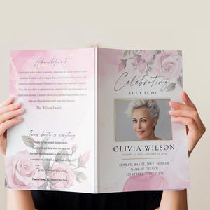 8 Page Funeral Program Template, Canva Funeral Template Printable, Editable Bi-Fold Obituary Funeral Template, Funeral In loving memory. #63