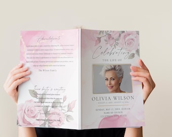 8 Page Funeral Program Template, Canva Funeral Template Printable, Editable Bi-Fold Obituary Funeral Template, Funeral In loving memory. #63