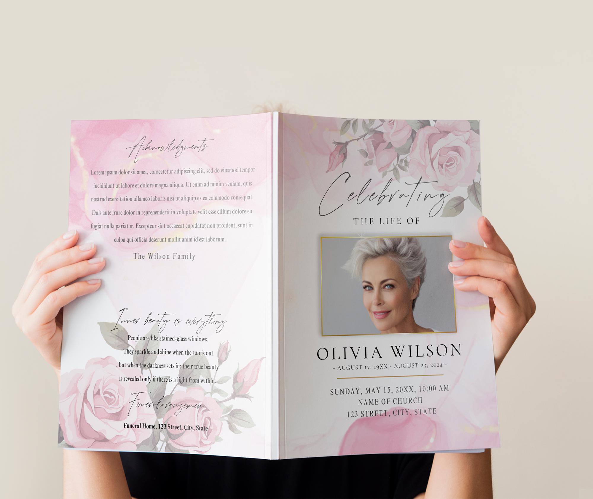 Floral Funeral Program Template: Editable Bi-Fold Obituary (Digital Download)