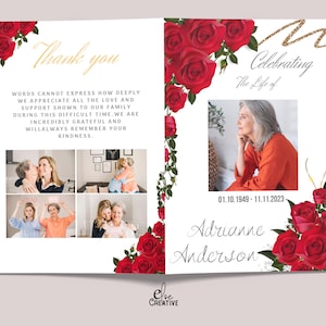 Red Roses Funeral Program Template,in Loving Memory,memorial Program,memorial Service Template ...