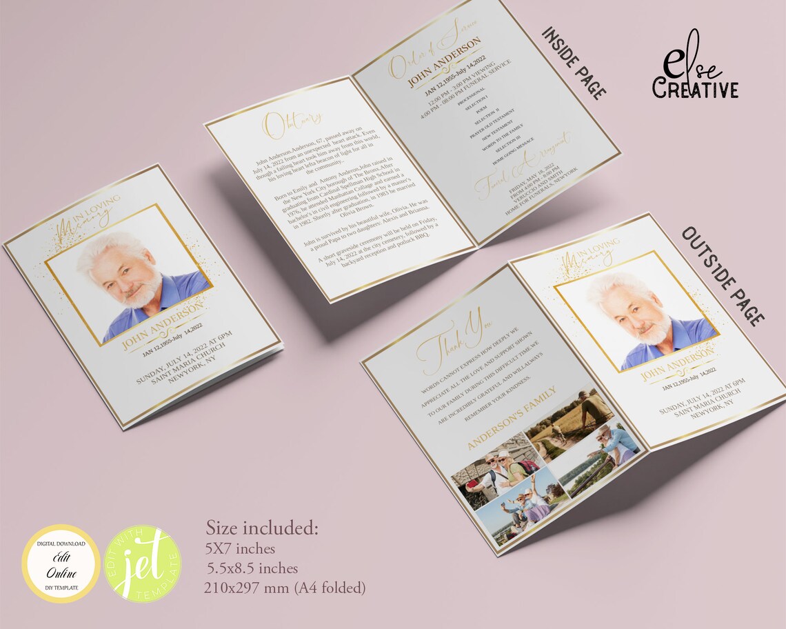 Gold Frame Funeral Program,memorial Program Template,funeral Program