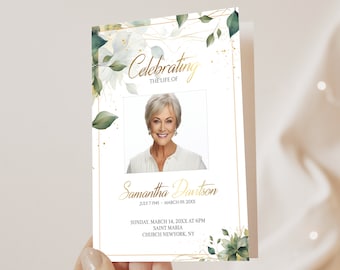Editable Funeral Program Template, Funeral Memorial, Green Leaves Service Layout, Celebration of Life Program, INSTANT DOWNLOAD  #55
