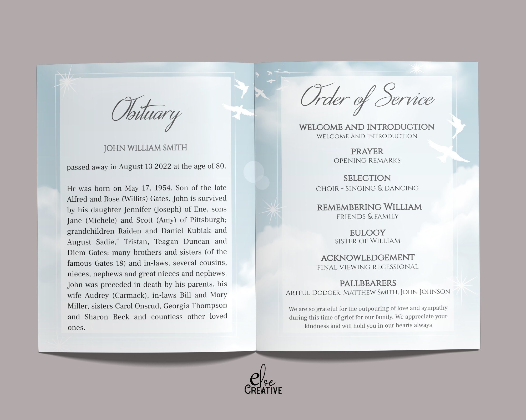 Blue Sky Funeral Schedule Template Cloud View and Pigeon Funeral Blue Sky Funeral Schedule Template Cloud View and Pigeon Funeral