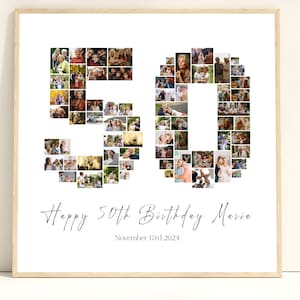 50th Birthday Photo Collage Template, Personalized 50th Birthday Gift for Women, Men, Mom, Dad, Number Collage, Family Gift, Birthday Gift