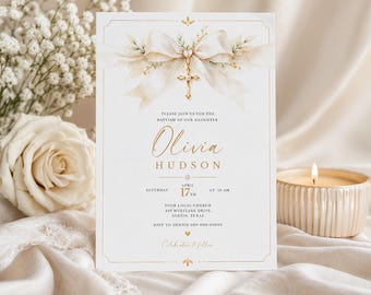 Editable Baptism Invitation Template, Christening Invitation, Girl Baptism Invite, Canva Template, Digital Download
