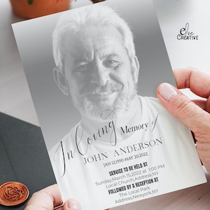 Funeral invitation template,Black and White Modern Funeral,Simple Photo celebration of life invitation, Electronic invitation,Announcement