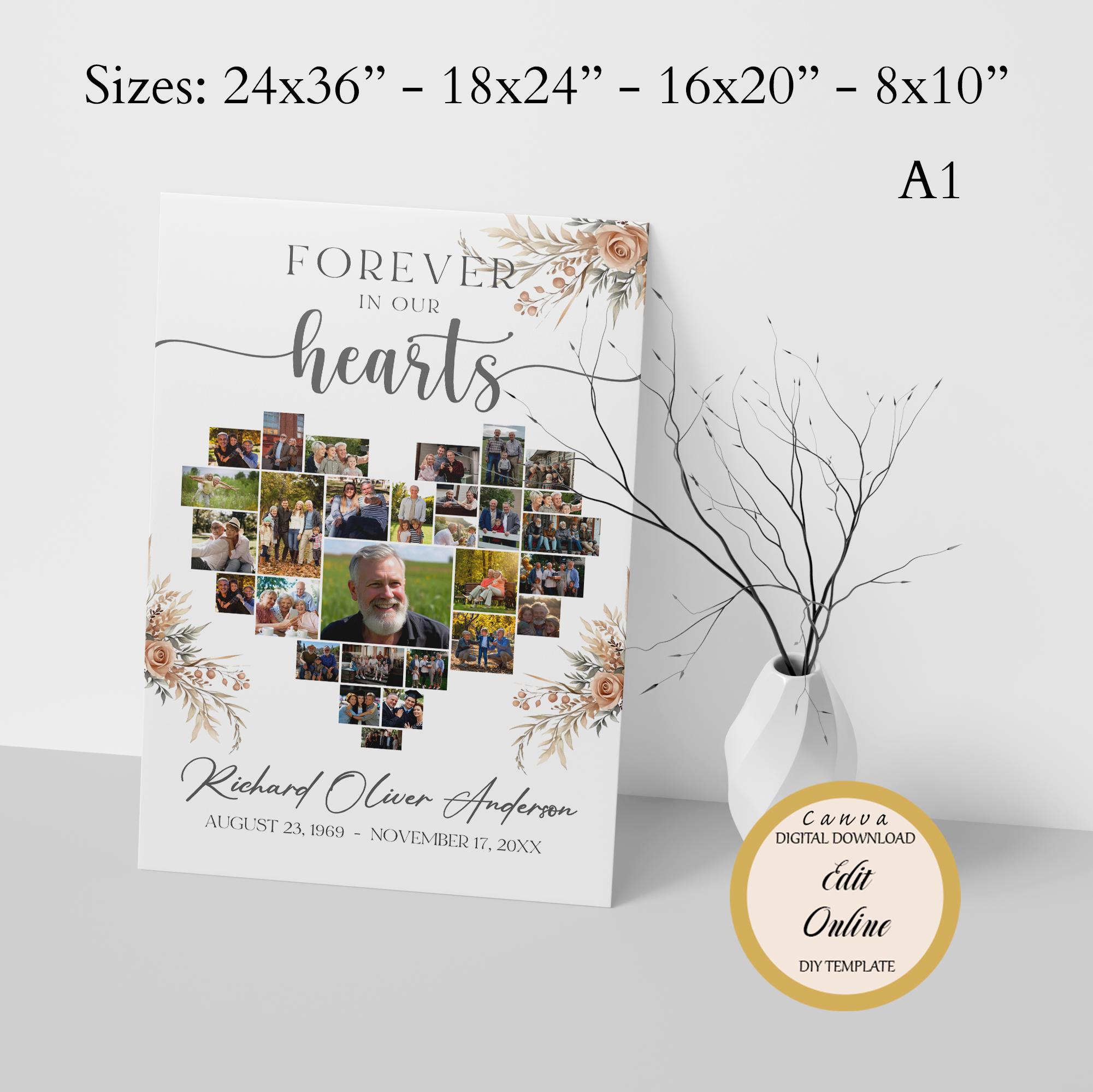 Memorial Photo Collage Template Heartfelt Funeral Poster (digital